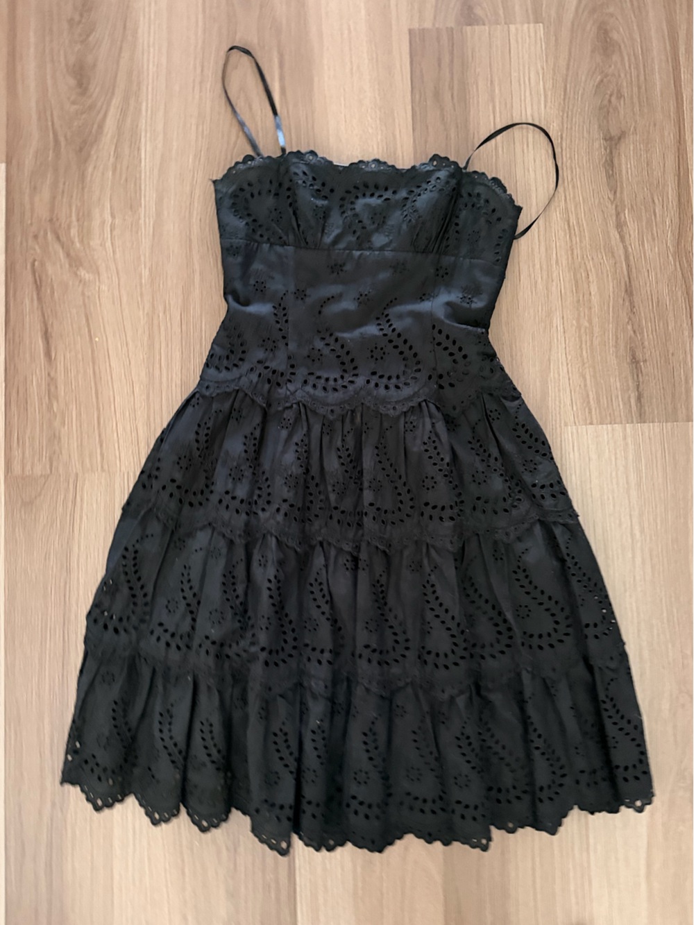 BCBGMaxAzria Black Eyelet Tiered Midi Dress